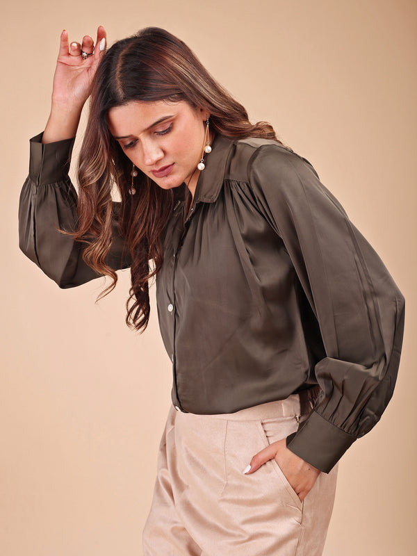 GREEN SATIN SHIRT WITH TROUSER