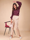 WINE SATIN SHIRT WITH TROUSER
