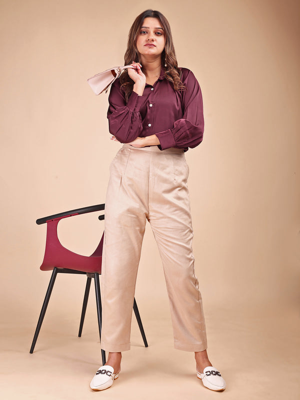WINE SATIN SHIRT WITH TROUSER