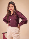 WINE SATIN SHIRT WITH TROUSER