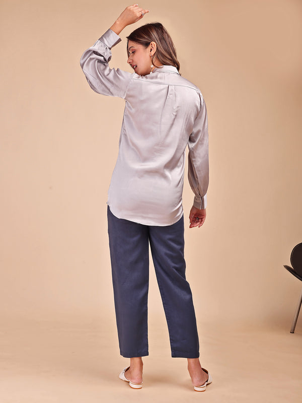 GREY SATIN SHIRT WITH TROUSER