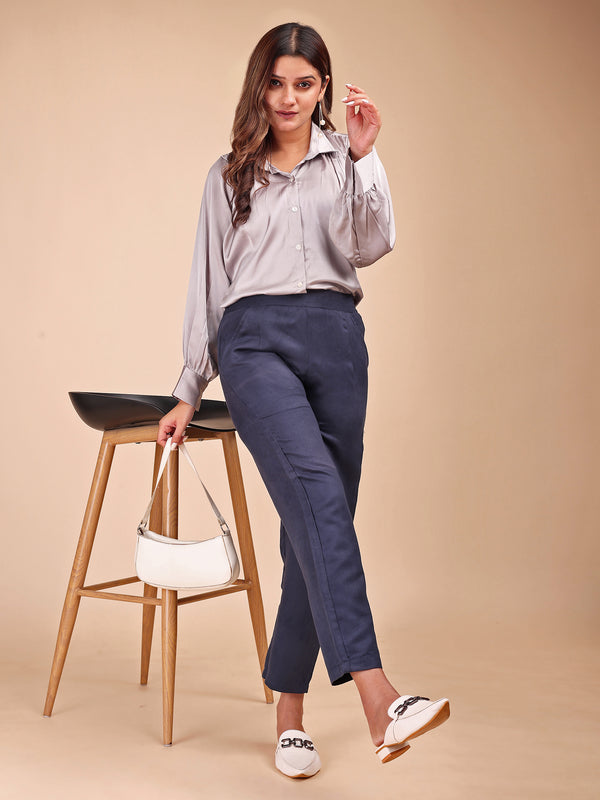 GREY SATIN SHIRT WITH TROUSER