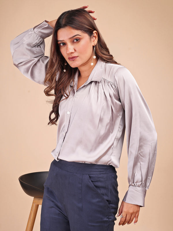 GREY SATIN SHIRT WITH TROUSER