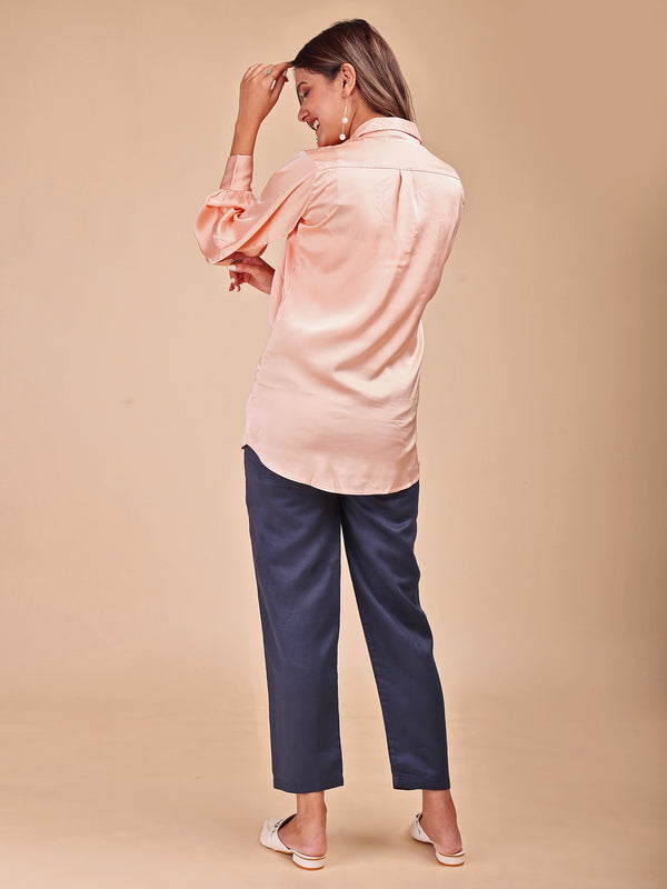 PEACH SATIN SHIRT WITH TROUSER
