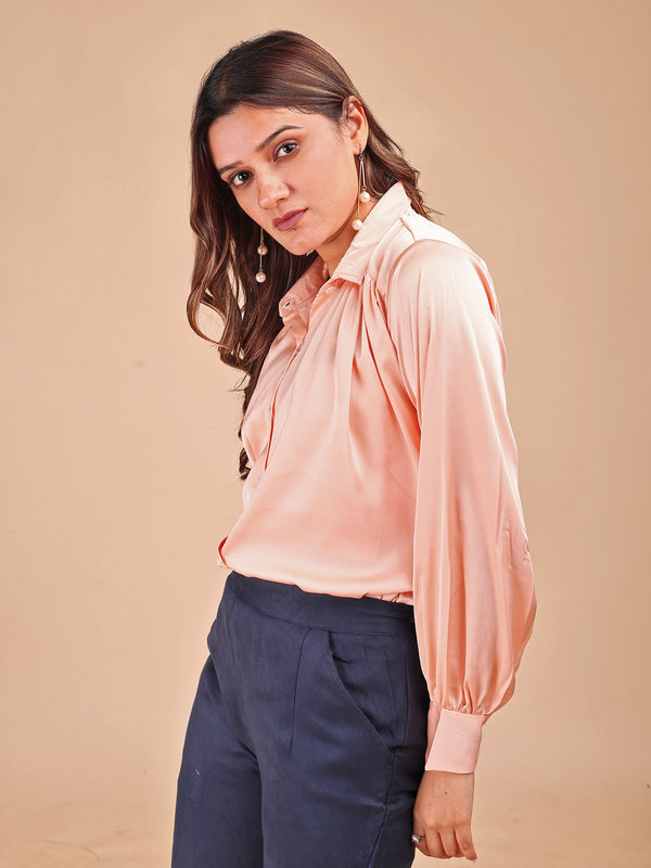 PEACH SATIN SHIRT WITH TROUSER