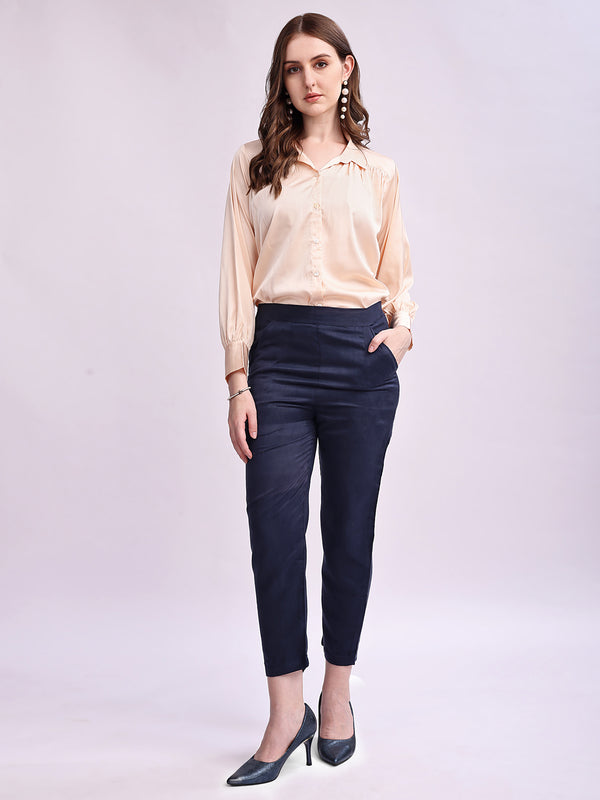 CREAM SATIN SHIRT WITH TROUSER
