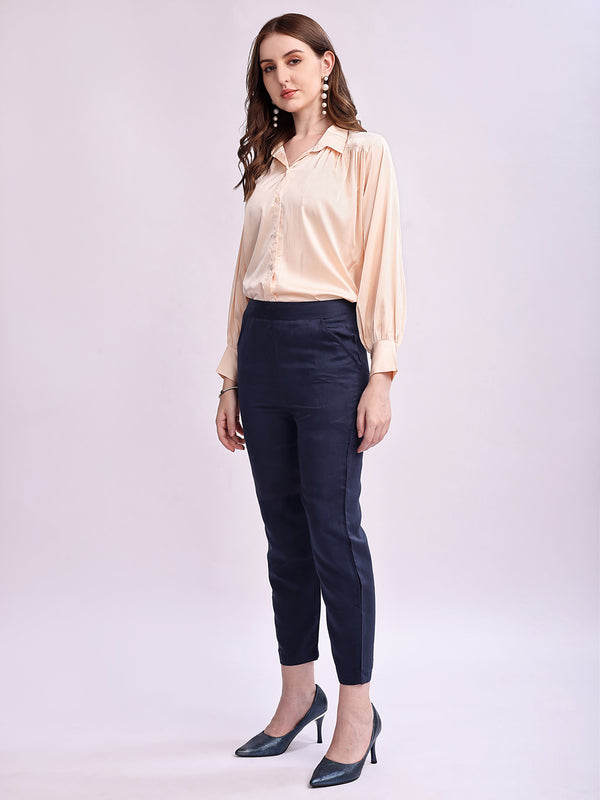 CREAM SATIN SHIRT WITH TROUSER
