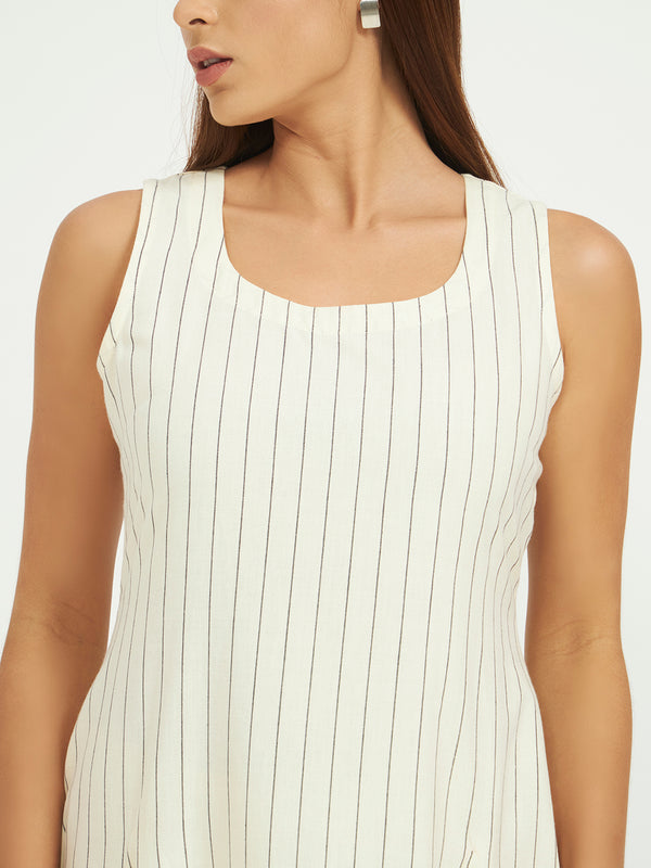 White Pinstripe A-Line Maxi Dress