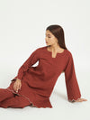 Rust Pinstripe Co-ord Set with Scalloped Hem
