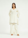 White Pinstripe Co-ord Set with Scalloped Hem