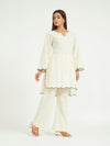 White Pinstripe Co-ord Set with Scalloped Hem