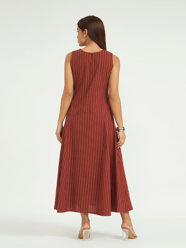 Rust Pinstripe A-Line Maxi Dress