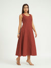 Rust Pinstripe A-Line Maxi Dress