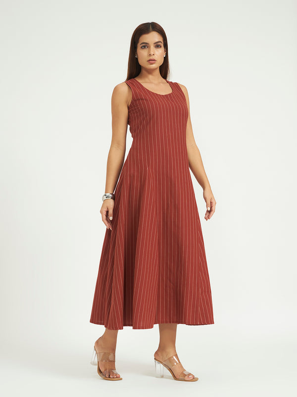 Rust Pinstripe A-Line Maxi Dress