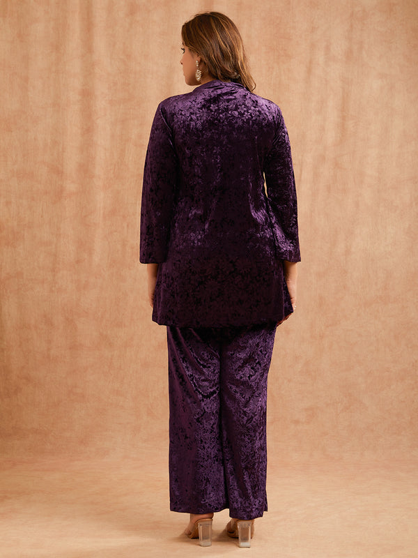 PURPLE EMBOSSED VELVET CO-ORD SET