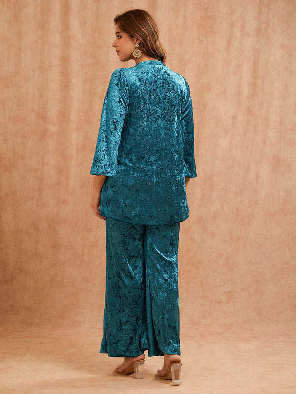 BLUE EMBOSSED VELVET CO-ORD SET