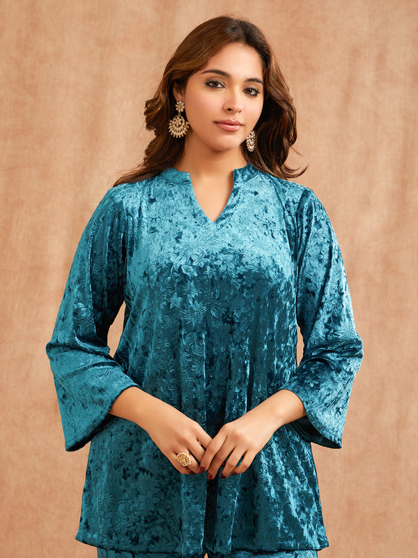 BLUE EMBOSSED VELVET CO-ORD SET
