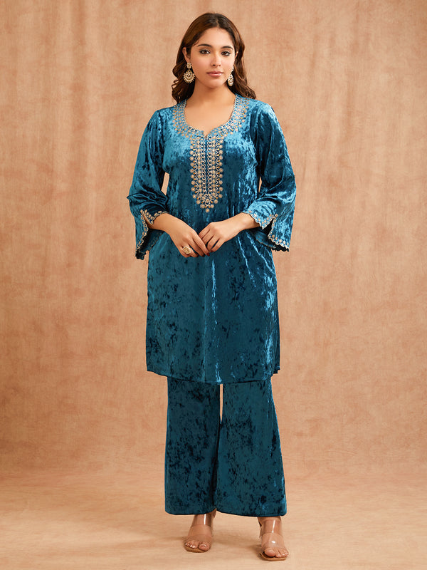 BLUE VELVET PITA EMBROIDERED CO-ORD SET