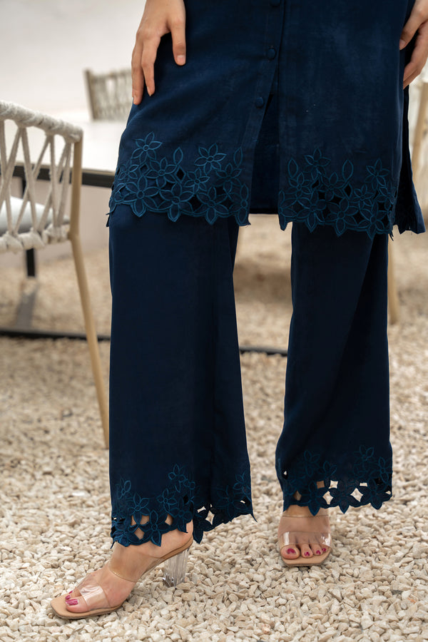 GUNJAN LADHA IN NAVY CUT WORK TUNIC AND BOTTOM SET