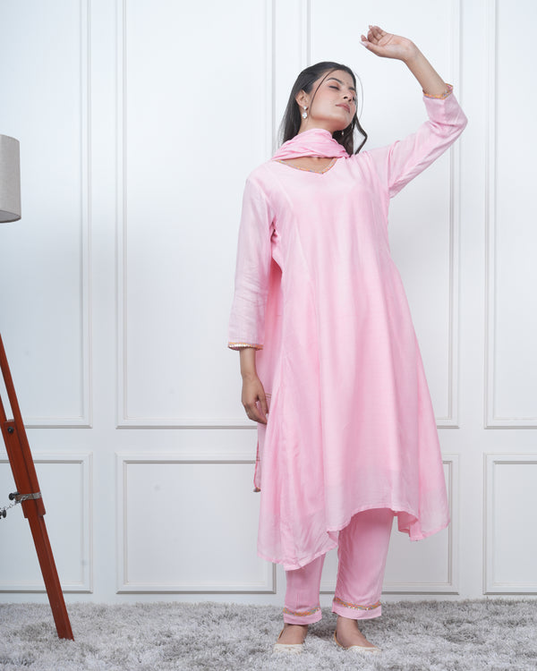 PINK KALI KURTA SET WITH FIDA DUPATTA