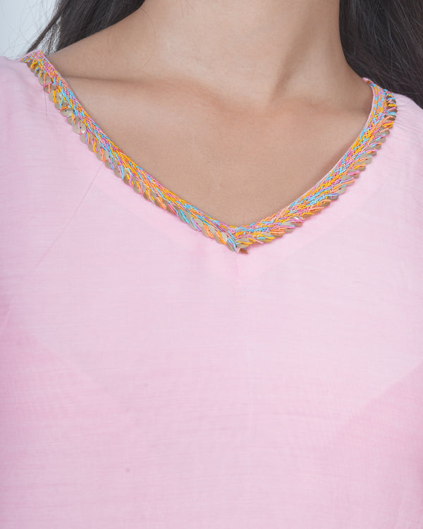 PINK KALI KURTA SET WITH FIDA DUPATTA