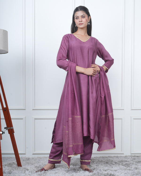 PURPLE KALI KURTA SET WITH FIDA DUPATTA