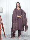 BROWN KALI KURTA SET WITH FIDA DUPATTA