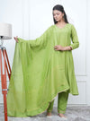 GREEN KALI KURTA SET WITH FIDA DUPATTA