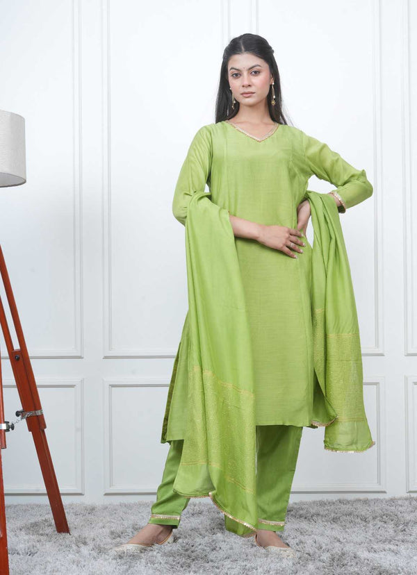 GREEN KALI KURTA SET WITH FIDA DUPATTA