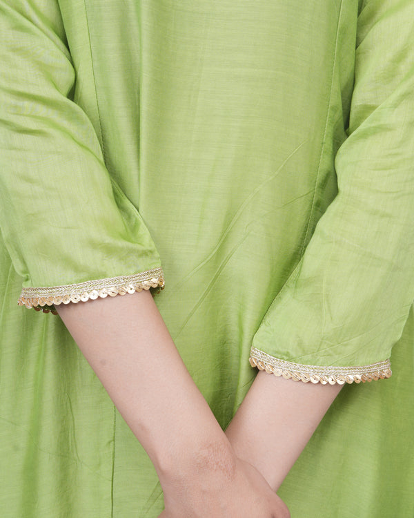 GREEN KALI KURTA SET WITH FIDA DUPATTA