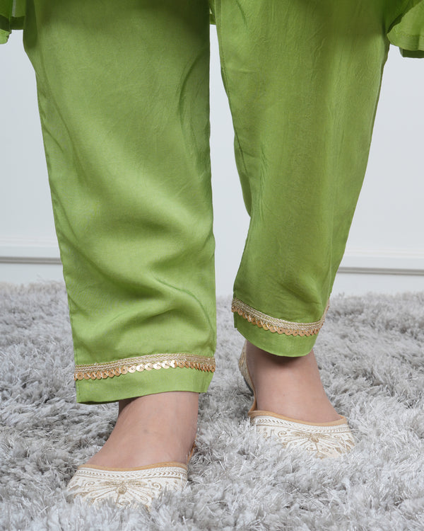 GREEN KALI KURTA SET WITH FIDA DUPATTA