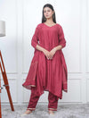 RED KALI KURTA SET WITH FIDA DUPATTA