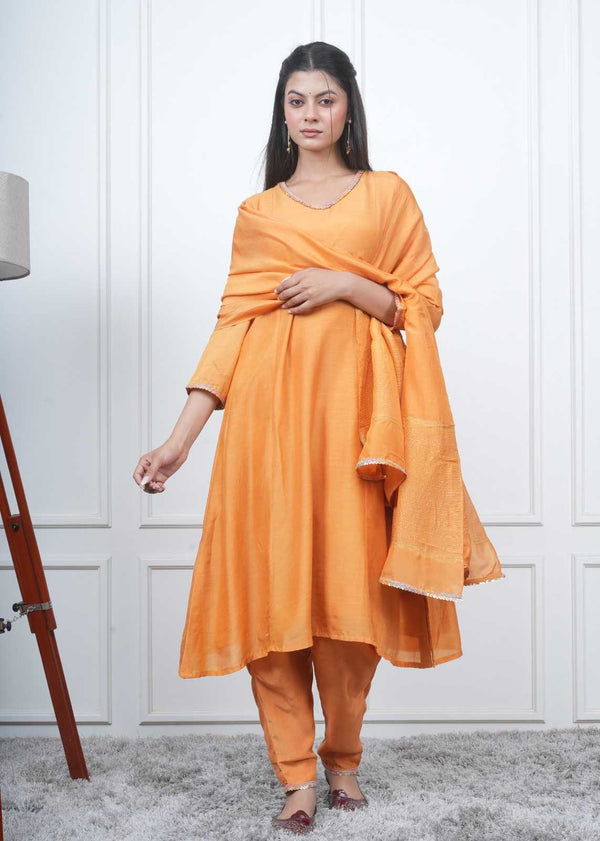 ORANGE KALI KURTA SET WITH FIDA DUPATTA