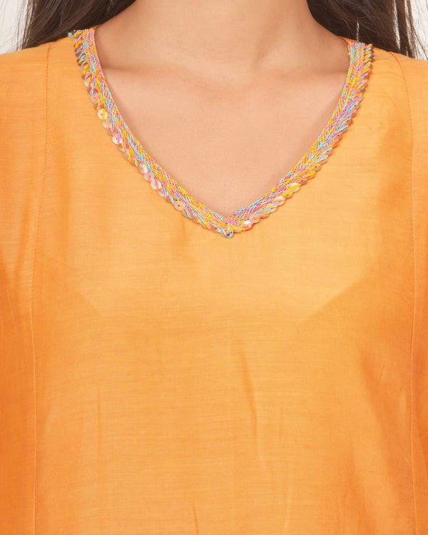 ORANGE KALI KURTA SET WITH FIDA DUPATTA