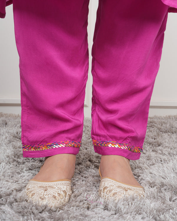 MAGENTA KALI KURTA SET WITH FIDA DUPATTA