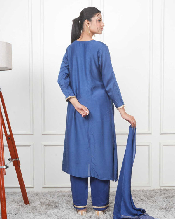 NAVY KALI KURTA SET WITH FIDA DUPATTA
