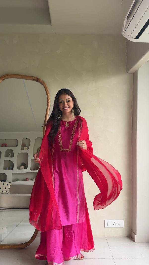 PRANALI MISTRY MEHTA IN ORGANZA SILK FESTIVE KURTA SET