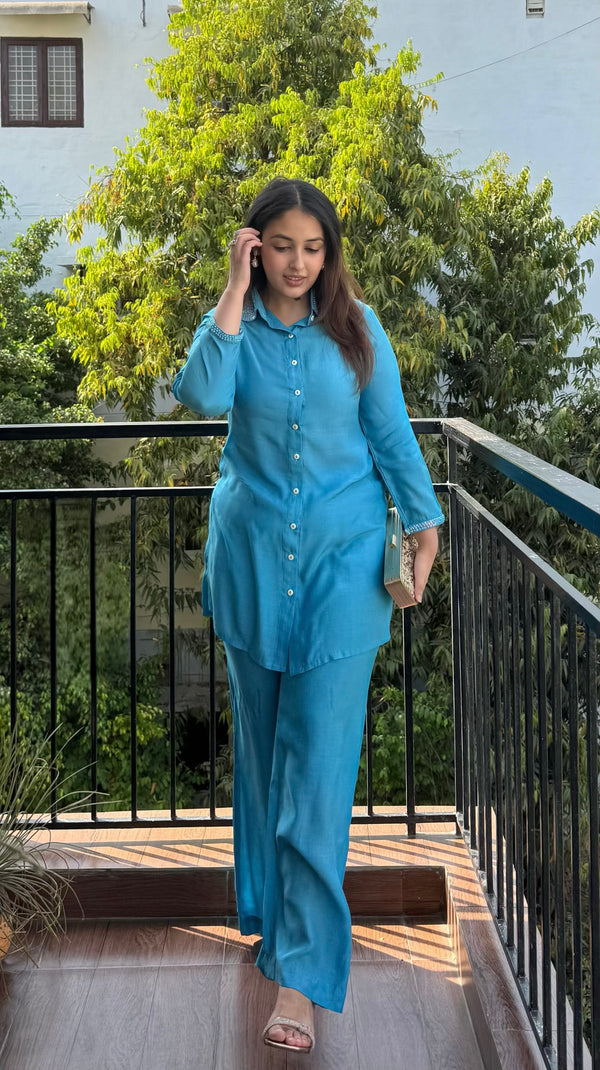SHREYA SHARMA IN BLUE SEQUIN COTTON CO-ORD SET