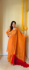GEETIKA SOBTI IN ORANGE CHINNON KURTA SET