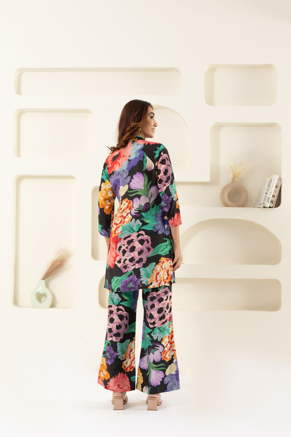 BLACK MYRA FLORAL CO-ORD SET.