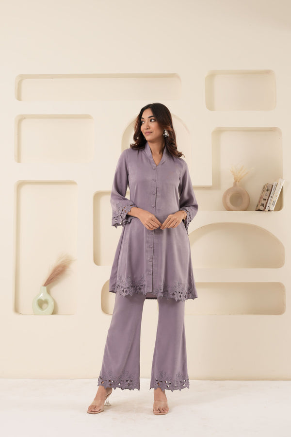 GUNJAN LADHA IN LILAC CUT WORK TUNIC AND BOTTOM SET