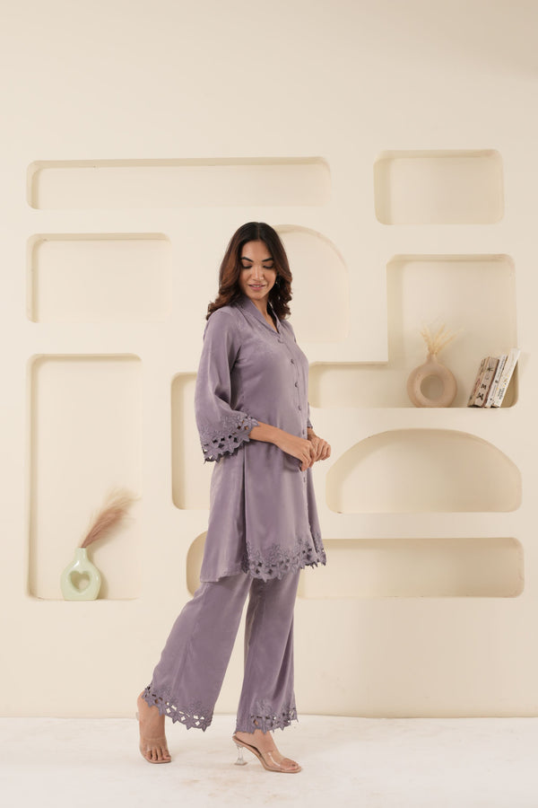GUNJAN LADHA IN LILAC CUT WORK TUNIC AND BOTTOM SET