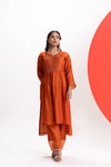 ORANGE PLEATED KURTA PANT