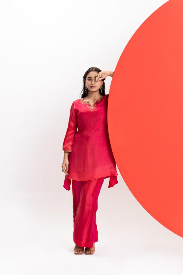 RED SILK SHADED 2-PIECE SET