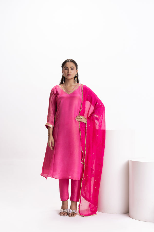 PINK TISSUE KURTA SET