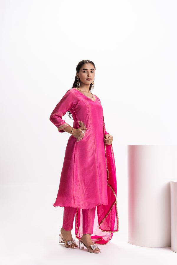 PINK TISSUE KURTA SET