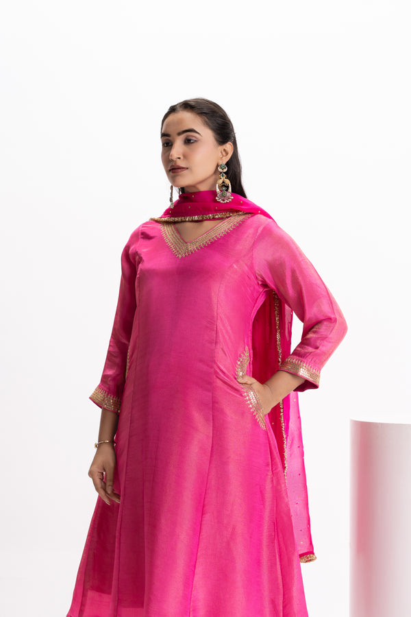 PINK TISSUE KURTA SET