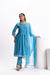 BLUE MUSLIN PLEATED KURTA SET