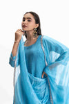 BLUE MUSLIN PLEATED KURTA SET