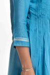 BLUE MUSLIN PLEATED KURTA SET